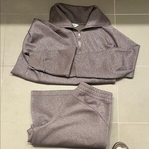 SPANX Shimmering Taupe Quarter-Zip Top and matching wide-leg pant -like new